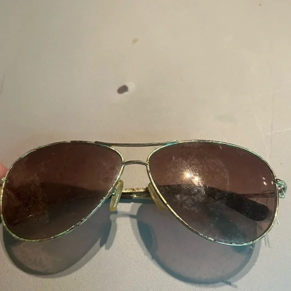 Tori Burch Silver TY6006 Aviator Sunglasses Tory Burch Sunglasses TY 6006 109/8G Olive Green Green Lens  main image 4